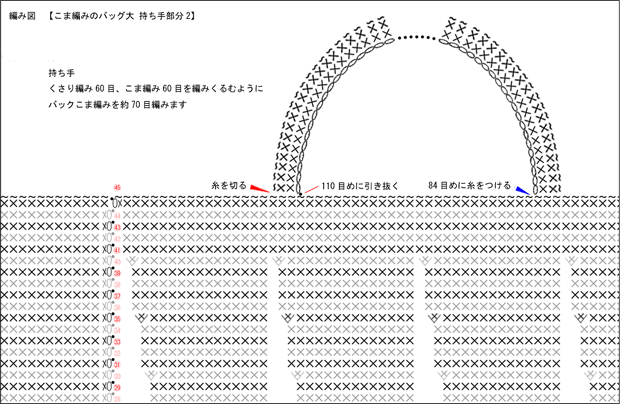 バッグ（こま編み・大きいサイズ）の無料編み図